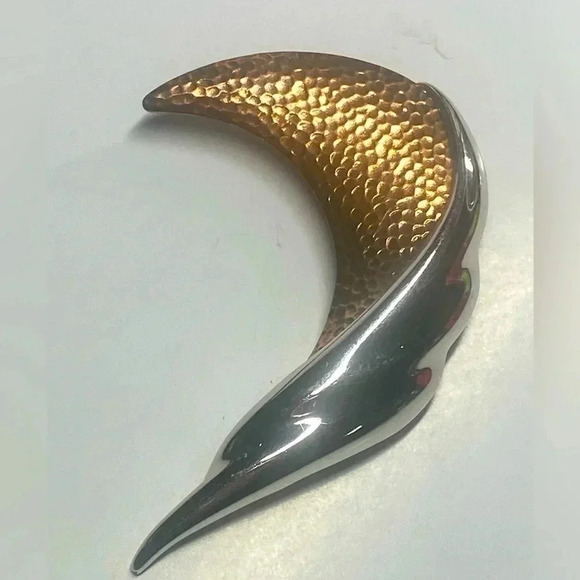MONET VINTAGE 3" SILVER AND COPPER CONTEMPORARY BROOCH - Picture 1 of 6
